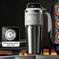 Large capacity stainless steel thermos cup with straw and handle, 1000ml portable car water bottle. - Data Moss Source 1000ml (Stainless Steel Liner)