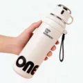 Weiße 316 Edelstahl Isolierflasche mit Strohhalm, tragbare große Kapazität Thermosflasche. - 600ml / Weiß
