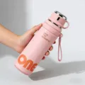 Rosa 316 Edelstahl Vakuum isolierte Wasserflasche mit Tragegurt fuer den taeglichen Gebrauch - 600ml / Rosa