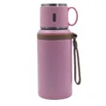 Botella termica de acero inoxidable con tapa de taza y asa portatil para uso al aire libre. - Vaso individual de 600ml / Rosa