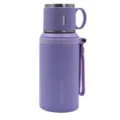 Botella térmica de acero inoxidable violeta con tapa de taza y correa de silicona. - Vaso individual de 600ml / Púrpura