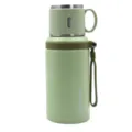Botella termo de acero inoxidable al vacio con tapa de taza y correa portatil, verde. - Vaso individual de 600ml / Verde