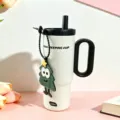 Stainless steel large insulated tumbler cup with straw handle and cute tree pendant accessory. - Twilight - White 750ml [+ Christmas Tree Pendant]