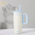 Grande bicchiere isolante in acciaio inossidabile con manico coperchio e cannuccia uso quotidiano - 720ml / Avorio