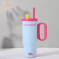 Bicchiere termico in acciaio inossidabile con manico e paglia, grande tazza da viaggio. - 720ml / Azzurro