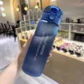 Gradient frosted plastic sports water bottle with straw for students and outdoor fitness use. - Matte Blue
