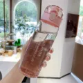 Rosa Deckel klare Kunststoff Sport Trinkwasser Flasche mit Skala und Spruch tragbare Becher. - Transparentes Rosa