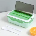 Portable compartment lunch box with spoon and chopsticks, leak-proof green bento container. - Apple Green