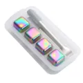 Edelstahl Eiswürfel Set mit Zange und Box für Whisky Kühlung Getränke Party Bar. - Farbiges 4er-Set mit Silikonclips