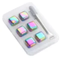 Regenbogen edelstahl eiswürfel set mit zange, wiederverwendbare metall kühlen steine whisky. - Farbiges 6er-Set mit Silikonclips