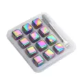 Bunte Edelstahl Whisky Eiswürfel Set mit Zange und Aufbewahrungsbox für kühle Getränke. - Farbiges 12er-Set mit Silikonclips