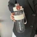 Portable white large capacity sports water bottle with straw and protective sleeve - 800ML / White