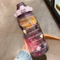 Large capacity sports water bottle, gradient plastic cup with straw and time markers. - Transparent Purple 2L Large Capacity