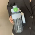 Durable large capacity sports water bottle with straw and portable handle for fitness - 800ML / Blue
