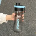 Large capacity sports water bottle, transparent dark grey color with blue and black lid, straw cup. - 800ml / Black
