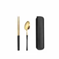 Edelstahl tragbares besteckset mit essstäbchen löffel und aufbewahrungsbox für outdoor reisen. - 2-teiliges Set Slim Waist in Schwarz-Gold