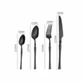 Black stainless steel cutlery set specification chart showing exact dimensions and weight. - Black 4-Piece Set