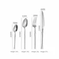 Stainless steel cutlery set size chart showing dimensions and weights for knife fork and spoon. - Natural Color 4-Piece Set