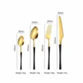 Black and gold stainless steel cutlery set 4-piece size chart, knife, fork and spoons. - Black & Gold 4-Piece Set