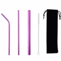 Roestvrijstalen rietjes set met etui, kleurrijke herbruikbare metalen rietjes voor drankjes. - Zwarte stoffen zak / 3-delige set / Paars