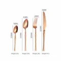 Stainless steel cutlery set size chart, rose gold steak knife, fork and spoon dimensions. - Rose Gold 4-Piece Set