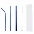 304 roestvrijstalen rietjes set herbruikbare metalen drinkrietjes met borstel en etui - Dunne PVC Zak / 3-delige set / Blauw