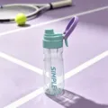 Tragbare PC Trinkflasche mit Strohhalm, mintgrünem Deckel und lilafarbenem Tragegriff Sport. - Gletscherblau 800 ml