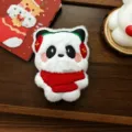 Christmas panda plush toy pendant detail, cute red scarf and earmuffs, soft fluffy texture. - Snowman Panda (Back Opening)