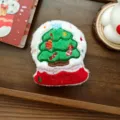 Christmas tree plush patch detail shot, cute embroidered snowglobe ornament design. - Christmas Crystal Ball (Back Opening)