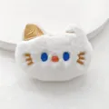 White plush cat brooch detail shot, cute embroidered fluffy animal doll bag pendant. - Kitten