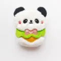 Cute panda plush toy detail view, soft stuffed animal pendant with green bib, compact size. - Original (Open Back/No Brooch/No Chain) / Apron Panda