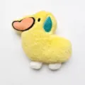 Yellow duck plush toy detail view featuring cute heart beak and blue sweat drop embroidery. - Original (Back Opening / No Brooch / No Chain) / Yellow Sweat-Dropping Duck