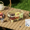 Clear Double Layer Plastic Storage Box Picnic Fruit Container with Yellow Handle - With Ice Pack And Divider / Yellow