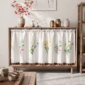 Watercolor floral café curtain with colorful tassels, cabinet dust cover, kitchen decor. - 100*60cm / Light Green Flowers