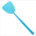 Blue plastic flyswatter with mesh design, durable household mosquito killer long handle tool. - Blue