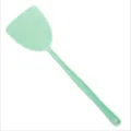 Green plastic flyswatter with mesh head and long handle for household mosquito pest control. - Green