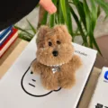 Niedlicher Welpe Plüsch Tasche Anhänger mit Perlenkette und Schlüsselanhänger Dekor. - Ketten-Stil / Halskette Hund (Kaffee)