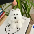 Süßer weißer Westie Plüsch Hund Tasche Anhänger flauschige Tier Schlüsselanhänger Perlenkette - Ketten-Stil / Halskette Hund (Weiß)