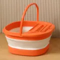Draagbare opvouwbare voetenbak voor thuisgebruik, ruimtebesparende inklapbare voetbadkuip. - Met Deksel / Oranjewit