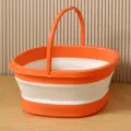 Foldable foot bath basin in orange and white, space-saving portable foot soaking bucket. - Lidless / Orange White
