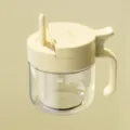 Glazen kruidenpot met lepel, vochtbestendige keukenopbergcontainer voor zout en kruiden. - Geel