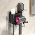 Zwarte wandmontage haardroger houder badkamer organizer multifunctioneel opbergrek. - 2 Lagen / Zwart