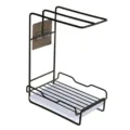 Kitchen sponge holder, black metal sink caddy with drainage tray and punch-free wall mount storage - Black