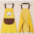 Cute waterproof kitchen apron with bear pattern, yellow home cleaning apron with pockets. - Bear Waterproof Style [Yellow]