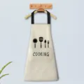 Beige waterproof kitchen apron with front pocket and adjustable neck strap, cooking design. - Gray Waterproof And Oil-Proof