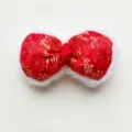 Chinese style red embroidered bow hair clip with white plush trim festival accessory 4x7cm - Original (Back Opening) / Round Corner Small Pattern