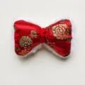 Red Chinese style brocade embroidered bow hair accessory festive decoration craft 4.5x7cm - Original (Back Opening) / Square Corner Large Pattern