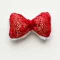 Chinese style satin embroidered bow with plush trim for DIY hair tie brooch and festive decor. - Original (Back Opening) / Square Corner Small Pattern