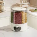 Roterende graandispenser met meerdere roosters opslagcontainer voor rijst en bonen witte keuken - Grijs - Groot