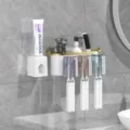 Wall-mounted toothbrush holder set with cups, automatic toothpaste dispenser and electric brush slots. - Gold-Plated Toothbrush Holder [3 Slots + Squeezer]